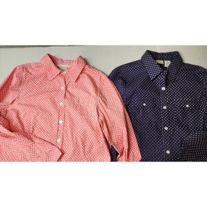 Lot of 2- L.L. Bean Womens Pink & White and Navy & White Polka Dot Button-Down S